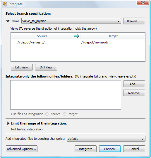 Integrating trunk code in Perforce