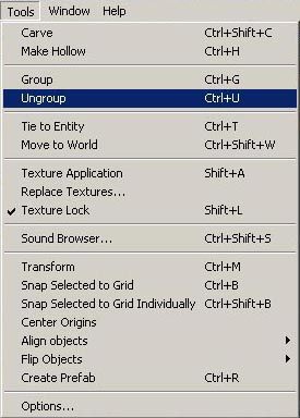 Selecting Ungroup from the Tools menu.