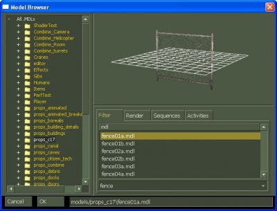  Click the fence01a model to select it, and then click OK to close the browser.