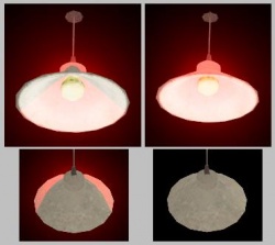The Additive mode sprite on the left cuts through the lamp prop, while the World Space Glow mode sprite on the right is only rendered if nothing blocks it.
