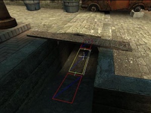Crouch areas (marked with a blue diagonal slash) force bots to crouch when moving through this area.