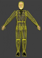 A jointed collision mesh (yellow wireframes)