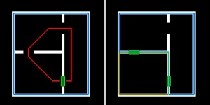 Top view of an areaportal leak (left), and a fully sealed area (right).