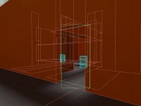 In-engine wireframe rendering of an areaportal. Only world geometry that is in visleaves seen through the areaportal are rendered.