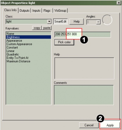 Déterminer la puissance lumineuse de votre source de lumière en modifiant ce chiffre, plus il est élevé, plus la lumière est intense puis cliquer sur Apply.