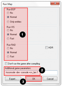 Change the "Run Map" parameters to match these settings, затем нажмите на кнопку "OK".