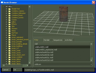  After having opened the browser, search for oildrum, choose the oildrum001 model, and click OK.
