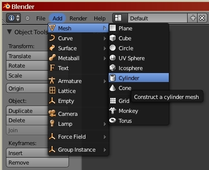 Add Mesh>Cylinder