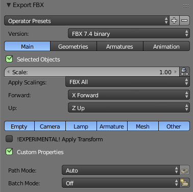 blender export fbx for unity