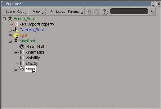 Explorer:Mesh is under the MapRoot. Mesh is selected.