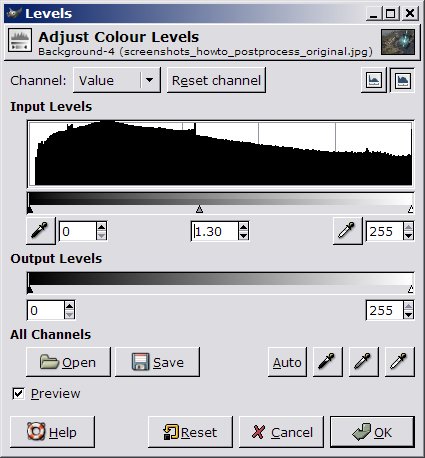 GIMPのLevelsダイアログボックス