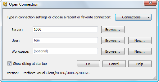 Диалог “Open Connection” программы Perforce