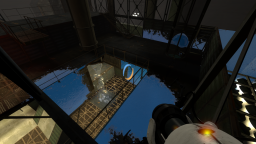 Above the first test on sp_a3_crazy_box. Paint bomb trajectory can be changed by nudging to go over the rail separating the test chamber from the area above it. Bomb nudging can also be used to paint and climb walls (see top right). This can technically be a really weird route into the next test chamber.