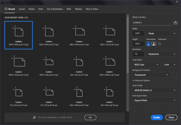 Settings used in this tutorial