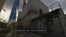 Barney giving the crowbar. In the distance are the wood planks.