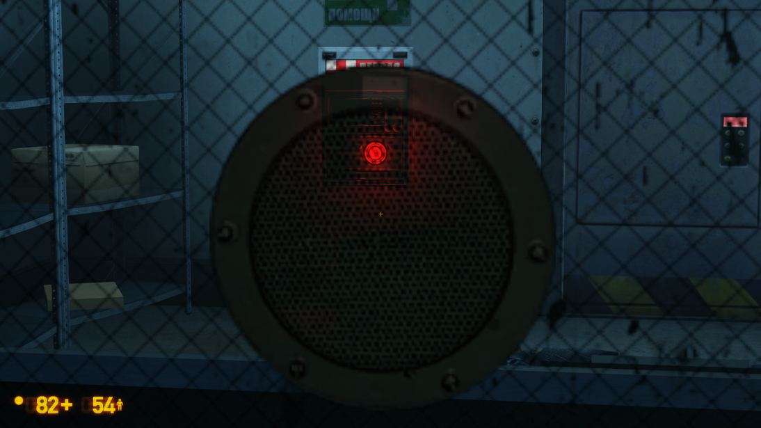 Metal speaker is overlay that use $alphatest, but lighting of the health charger visible anyway, because overlay pasted on the transparency window.