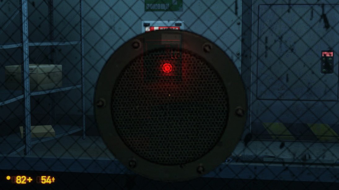 Metal speaker is overlay that use $alphatest, but lighting of the health charger visible anyway, because overlay pasted on the transparency window.